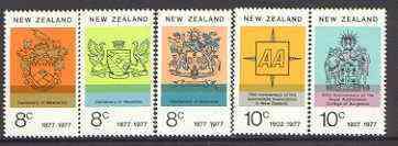 New Zealand 1977 Anniversaries set of 5 unmounted mint SG 1132-36, stamps on heraldry, stamps on arms, stamps on cars
