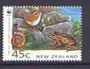 New Zealand 1993 Snail, Wren & Frog 45c from Endangered species set of 5, unmounted mint SG 1738, stamps on , stamps on  stamps on birds, stamps on amphibians, stamps on shells, stamps on wren, stamps on frogs, stamps on  wwf , stamps on  stamps on 