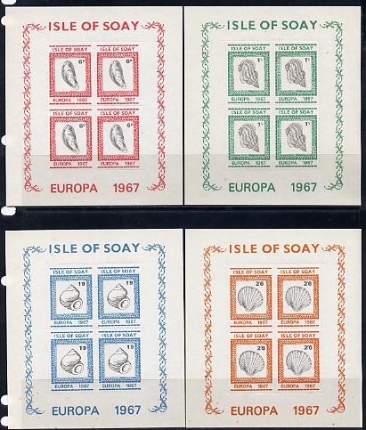 Isle of Soay 1967 Europa (Shells) set of 4 each in rouletted sheetlet of 4 unmounted mint, stamps on , stamps on  stamps on europa, stamps on  stamps on marine life, stamps on  stamps on shells