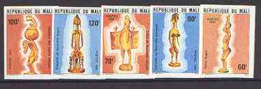 Mali 1981 statuettes set of 5 including fertility symbols and snuff boxes etc, fine imperf from limited printing unmounted mint as SG 821-25, stamps on artefacts, stamps on religion