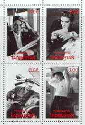 Tadjikistan 2000 Elvis Presley perf sheetlet containing set of 4 (black & white) unmounted mint, stamps on , stamps on  stamps on music, stamps on elvis, stamps on entertainments, stamps on motorbikes