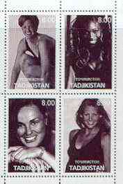 Tadjikistan 2000 Women Tennis Stars perf sheetlet containing set of 4 (black & white) unmounted mint, stamps on sport, stamps on tennis, stamps on women