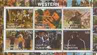 Tadjikistan 2000 The Cinema (Westerns) perf sheetlet containing set of 6 values unmounted mint, stamps on cinema, stamps on films, stamps on americana, stamps on indians, stamps on entertainments, stamps on wild west