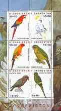 Uzbekistan 2000 Birds (Parrots) perf sheetlet containing set of 6 values unmounted mint, stamps on birds, stamps on parrots