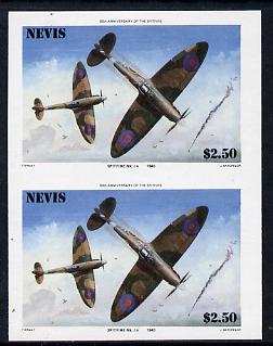 Nevis 1986 Spitfire $2.50 (Mark 1A in Battle of Britain) unmounted mint imperf pair (as SG 373) , stamps on aviation, stamps on  ww2 , stamps on  raf , stamps on militaria 