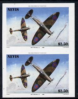 Nevis 1986 Spitfire $2.50 (Mark 1A in Battle of Britain) unmounted mint imperf pair (as SG 373) , stamps on , stamps on  stamps on aviation, stamps on  stamps on  ww2 , stamps on  stamps on  raf , stamps on  stamps on militaria 