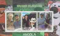 Angola 2000 Grand Slammer #1 (Tiger Woods, C Eastwood, K Costner & Mickey Mouse)  perf sheetlet containing set of 3 values unmounted mint, stamps on sport, stamps on golf, stamps on films, stamps on cinema, stamps on disney, stamps on bridge (card game)     