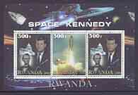 Rwanda 2000 Space Kennedy perf sheetlet containing set of 3 values unmounted mint, stamps on space, stamps on kennedy, stamps on lincoln, stamps on shuttle