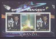 Rwanda 2000 Space Kennedy perf sheetlet containing set of 3 values unmounted mint, stamps on , stamps on  stamps on space, stamps on kennedy, stamps on lincoln, stamps on shuttle