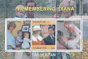 Tadjikistan 2000 Remembering Diana #2 perf sheetlet containing set of 3 values unmounted mint, stamps on diana, stamps on royalty, stamps on charles