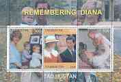 Tadjikistan 2000 Remembering Diana #2 perf sheetlet containing set of 3 values unmounted mint, stamps on , stamps on  stamps on diana, stamps on royalty, stamps on charles