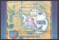Turkmenistan 2000 Greenpeace #6 perf sheetlet containing set of 3 values (Map of Antarctica, Whales, Penguins etc) unmounted mint, stamps on environment, stamps on maps, stamps on penguins, stamps on whales, stamps on 