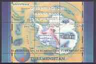 Turkmenistan 2000 Greenpeace #6 perf sheetlet containing set of 3 values (Map of Antarctica, Whales, Penguins etc) unmounted mint, stamps on , stamps on  stamps on environment, stamps on maps, stamps on penguins, stamps on whales, stamps on 