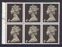 Great Britain 1967-70 Machin 4d sepia (centre band) booklet pane of 6 with cyl no N2, reasonable perfs, stamps on 
