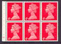 Great Britain 1967-70 Machin 4d vermilion (centre band) booklet pane of 6 with cyl no N1, perfs trimmed, stamps on , stamps on  stamps on booklet pane - great britain 1967-70 machin 4d vermilion (centre band) booklet pane of 6 with cyl no n1, stamps on  stamps on  perfs trimmed