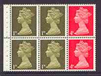 Great Britain 1967-70 Machin 1d/4d vermilion se-tenant booklet pane of 6 with good perfs, stamps on xxx