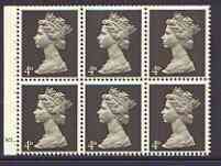 Great Britain 1967-70 Machin 4d sepia (two band) booklet pane of 6 with cyl no N1, reasonable perfs, stamps on 