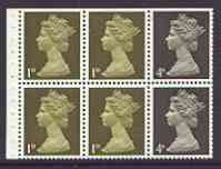 Booklet Pane - Great Britain 1967-70 Machin 1d/4d sepia se-tenant booklet pane of 6 with trimmed perfs, stamps on 