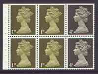 Great Britain 1967-70 Machin 1d/4d sepia se-tenant booklet pane of 6 with trimmed perfs, stamps on , stamps on  stamps on booklet pane - great britain 1967-70 machin 1d/4d sepia se-tenant booklet pane of 6 with trimmed perfs