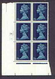 Great Britain 1967-70 Machin 1s6d (two bands) cylinder block of 6 (Cyl 3A 2B) unmounted mint, stamps on , stamps on  stamps on great britain 1967-70 machin 1s6d (two bands) cylinder block of 6 (cyl 3a 2b) unmounted mint