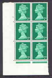 Great Britain 1967-70 Machin 7d cylinder block of 6 (Cyl 3 no dot) unmounted mint, stamps on 