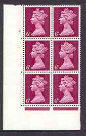 Great Britain 1967-70 Machin 6d cylinder block of 6 (Cyl 2 no dot) unmounted mint, stamps on 