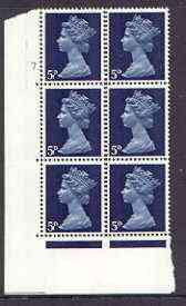 Great Britain 1967-70 Machin 5d cylinder block of 6 (Cyl 7 dot) unmounted mint, stamps on , stamps on  stamps on great britain 1967-70 machin 5d cylinder block of 6 (cyl 7 dot) unmounted mint