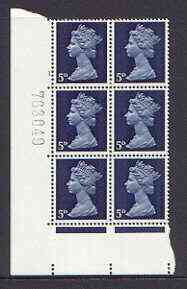 Great Britain 1967-70 Machin 5d cylinder block of 6 (Cyl 1 no dot) unmounted mint, stamps on , stamps on  stamps on great britain 1967-70 machin 5d cylinder block of 6 (cyl 1 no dot) unmounted mint