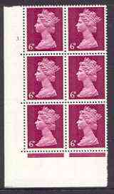 Great Britain 1967-70 Machin 6d cylinder block of 6 (Cyl 3 dot) unmounted mint, stamps on 