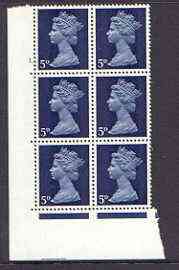 Great Britain 1967-70 Machin 5d cylinder block of 6 (Cyl 1 dot) unmounted mint, stamps on , stamps on  stamps on great britain 1967-70 machin 5d cylinder block of 6 (cyl 1 dot) unmounted mint