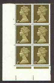 Great Britain 1967-70 Machin 1d cylinder block of 6 (Cyl 4 no dot) unmounted mint, stamps on 