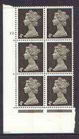 Great Britain 1967-70 Machin 4d sepia (centre bands) cylinder block of 6 (Cyl 12 dot) unmounted mint, stamps on 