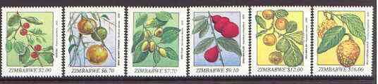Zimbabwe 2000 Fruits set of 6 unmounted mint, stamps on fruits, stamps on trees