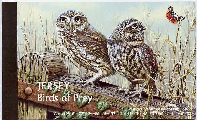 Jersey 2001 Birds of Prey Â£10.78 prestige booklet complete, SG B59, stamps on , stamps on  stamps on birds of prey, stamps on  stamps on owls