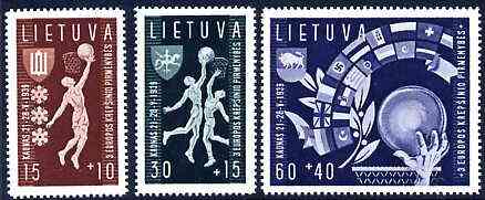 Lithuania 1939 Basketball Championship set of 3 unmounted mint, SG 432-34, stamps on , stamps on  stamps on sport, stamps on basketball, stamps on flags