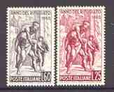 Italy 1960 World Refugee Year (Fire in the Borgo) set of 2 unmounted mint, SG 1015-16*, stamps on fire, stamps on refugees, stamps on raphael, stamps on nudes