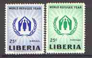 Liberia 1960 World Refugee Year set of 2 unmounted mint, SG 827-28*, stamps on , stamps on  stamps on refugees, stamps on 