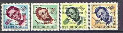 Haiti 1959 World Refugee Year opts on Abraham Lincoln set of 4 unmounted mint, SG 644-47*, stamps on refugees, stamps on americana, stamps on lincoln, stamps on personalities, stamps on constitutions