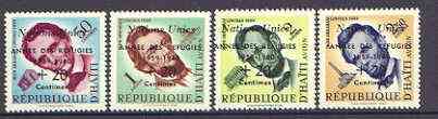 Haiti 1959 World Refugee Year opts on Abraham Lincoln set of 4 unmounted mint, SG 644-47*, stamps on , stamps on  stamps on refugees, stamps on americana, stamps on lincoln, stamps on personalities, stamps on constitutions