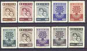 Bolivia 1960 World Refugee Year set of 10 unmounted mint, SG 671-80*