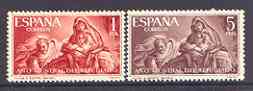 Spain 1960 World Refugee Year set of 2 unmounted mint (Flight into Egypt) SG 1387-88*, stamps on , stamps on  stamps on refugees, stamps on religion, stamps on nt