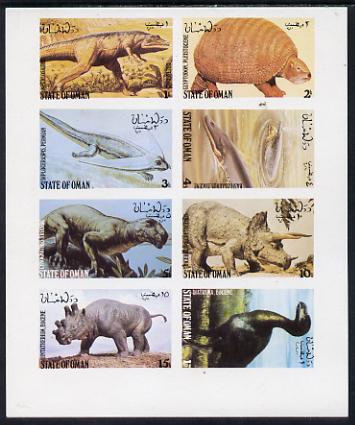 Oman 1979 Prehistoric Animals imperf set of 8 values (1b to 1R) unmounted mint , stamps on , stamps on  stamps on animals  dinosaurs