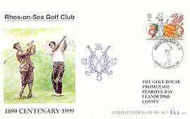 Great Britain 1999 Centenary of Rhos-on-Sea Golf Club illustrated cover with special 'Golf' cancel, from a limited edition of just 350, stamps on , stamps on  stamps on sport, stamps on  stamps on golf