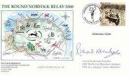 Great Britain 2000 Round Norfolk Relay Race illustrated cover with special 'Running' cancel, signed by Richard Nerurkar (Nerurkar came 5th in the 1996 Olympic Marathon and started the race), stamps on sport, stamps on running, stamps on 