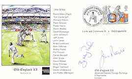 Great Britain 1999 Old England XI (v Lords & Commons XI) illustrated cover with special Cricket cancel, signed by Jim Parks (manager) and Bobby Parks, stamps on sport, stamps on cricket