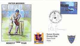 Great Britain 1998 Peter Moores Benefit illustrated cover with special Cricket cancel, signed by Peter Moores, stamps on sport, stamps on cricket