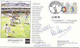 Great Britain 1998 Old England XI (v Earl of Arundel's XI) illustrated cover with special 'Cricket' cancel, signed by David Allen, Pat Pocock and Robin Hobbs, stamps on , stamps on  stamps on sport, stamps on  stamps on cricket