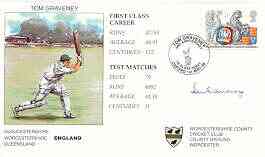 Great Britain 1998 Tom Graveney 50th Anniversary illustrated cover with special Cricket cancel, signed by Tom Graveney, stamps on sport, stamps on cricket