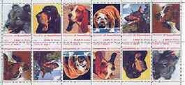 Somaliland 1999 Dogs #1 perf sheetlet of 12 values containing 2 sets of 6 arranged tete-beche unmounted mint, stamps on , stamps on  stamps on dogs, stamps on bassett, stamps on beagle, stamps on bulldog, stamps on doberman