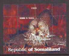 Somaliland 1999 Owls perf souvenir sheet unmounted mint, stamps on , stamps on  stamps on birds, stamps on  stamps on birds of prey, stamps on  stamps on owls